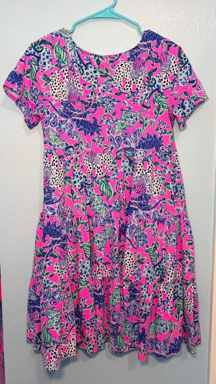 Lilly Pulitzer Jodee Cotton Jersey Swing Dress in Plumeria Pink Untamed Hearts